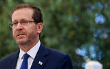 President Isaac Herzog attends the President's Award for volunteering at the President's Residence in Jerusalem, June 14, 2023. (Noam Revkin Fenton/Flash90)