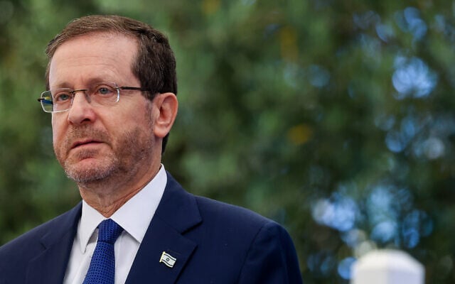 President Isaac Herzog attends the President's Award for volunteering at the President's Residence in Jerusalem, June 14, 2023. (Noam Revkin Fenton/Flash90) President Isaac Herzog attends the President's Award for volunteering at the President's Residence in Jerusalem, June 14, 2023. (Noam Revkin Fenton/Flash90)