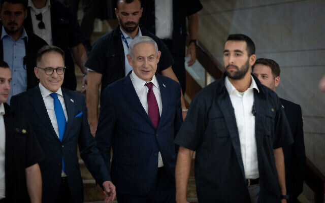 Prime Minister Benjamin Netanyahu arrives at his office in the Knesset, June 14, 2023. (Yonatan Sindel/Flash90) Prime Minister Benjamin Netanyahu arrives at his office in the Knesset, June 14, 2023. (Yonatan Sindel/Flash90)