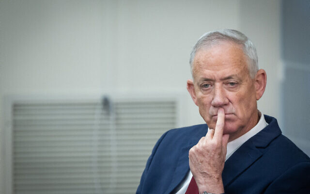 File: National Unity head Benny Gantz during a press conference in the Knesset on June 14, 2023. (Yonatan Sindel/Flash90)