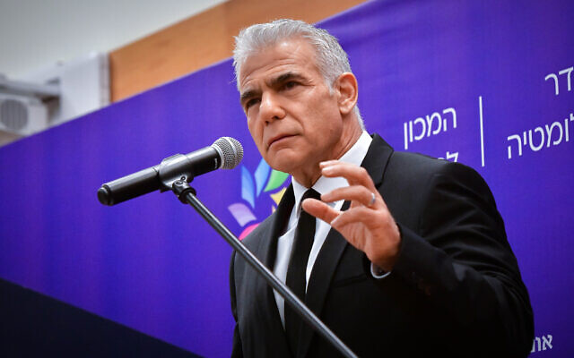 Opposition leader Yair Lapid speaks at Reichman University in Herzliya on June 15, 2023. (Avshalom Sassoni/Flash90) Opposition leader Yair Lapid speaks at Reichman University in Herzliya on June 15, 2023. (Avshalom Sassoni/Flash90)