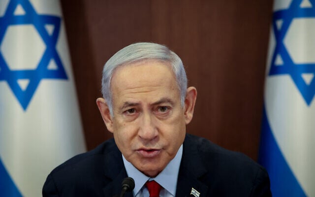 Prime Minister Benjamin Netanyahu leads a cabinet meeting at his office in Jerusalem on June 18, 2023. (Amit Shabi/Pool/Flash90) Prime Minister Benjamin Netanyahu leads a cabinet meeting at his office in Jerusalem on June 18, 2023. (Amit Shabi/Pool/Flash90)