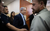 Prime Minister Benjamin Netanyahu seen at the District Court in Jerusalem to as he arrives to listen to the testimony of businessman Arnon Milchan on June 27, 2023 (Photo by Oren Ben Hakoon/POOL)