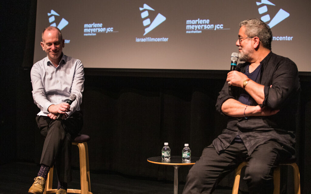 JCC’s Isaac Zablocki, left, and director Shemi Zarhin at the Israel Film Center Festival opening in New York City, June 1, 2023. (Ohad Kab)