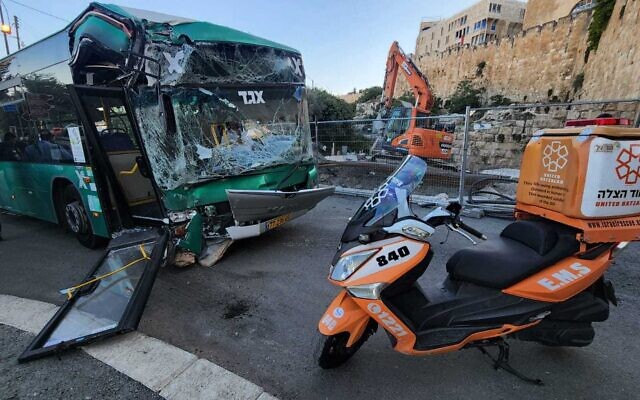 A bus crash in Jerusalem on June 27, 2023. (Magen David Adom)