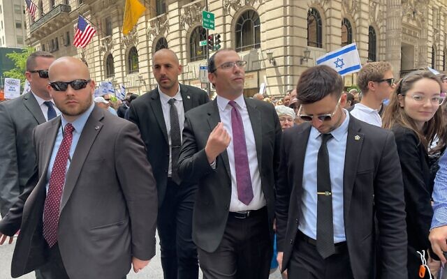 MK Simcha Rothman is seen at the Celebrate Israel Parade in New York City, June 4, 2023. (Luke Tress/Times of Israel) MK Simcha Rothman is seen at the Celebrate Israel Parade in New York City, June 4, 2023. (Luke Tress/Times of Israel)