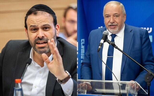 This combination of photos shows Shas MK Yinon Azoulay (L) and Yisrael Beytenu party leader Avigdor Liberman. (Olivier Fitoussi and Yonatan Sindel/Flash90) This combination of photos shows Shas MK Yinon Azoulay (L) and Yisrael Beytenu party leader Avigdor Liberman. (Olivier Fitoussi and Yonatan Sindel/Flash90)