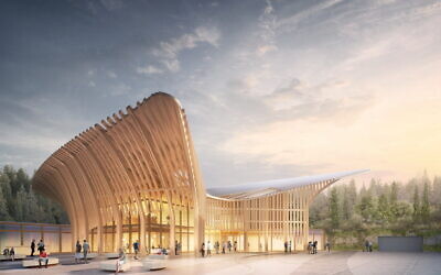 Architect's rendering of outside of Helmsley Cancer Center at Shaare Zedek Medical Center, Jerusalem. Design by Canadian architect Tye Farrow. (Courtesy of Shaare Zedek Medical Center)