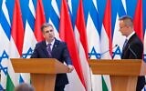 Foreign Minister Eli Cohen (L) with his Hungarian counterpart Péter Szijjártó in Budapest, May 31, 2023. (Israeli Embassy in Hungary)