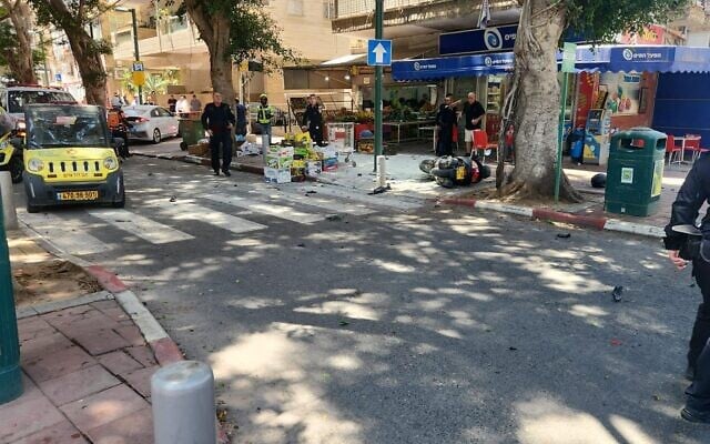 The scene where a motorcycle exploded on a street in Ramat Gan, June 11, 2023. (Magen David Adom) The scene where a motorcycle exploded on a street in Ramat Gan, June 11, 2023. (Magen David Adom)