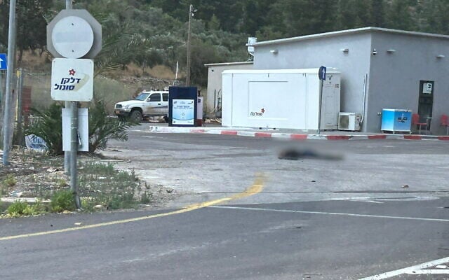 The scene of a suspected shooting attack at a gas station near the West Bank settlement of Eli on June 20, 2023 (Courtesy)