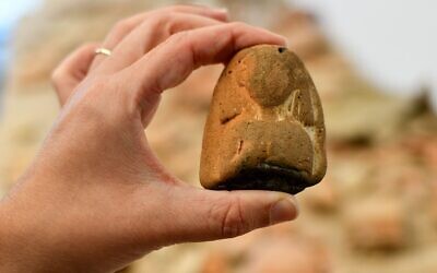 A 3,000-year-old figurine of the Egyptian goddess Hathor found on the beach in Palmachim in 2023 (Yuli Shwartz/IAA)
