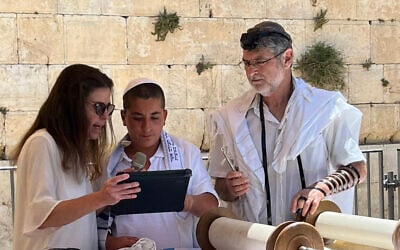 A boy celebrates his bar mitzvah on the egalitarian Ezrat Israel plaza near the Western Wall in Jerusalem, Israel on June 19, 2023. (Courtesy of the Masorti Movement in Israel)