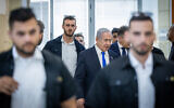 Prime Minister Benjamin Netanyahu at the Jerusalem District Court, June 29, 2023. (Yonatan Sindel/Flash90)