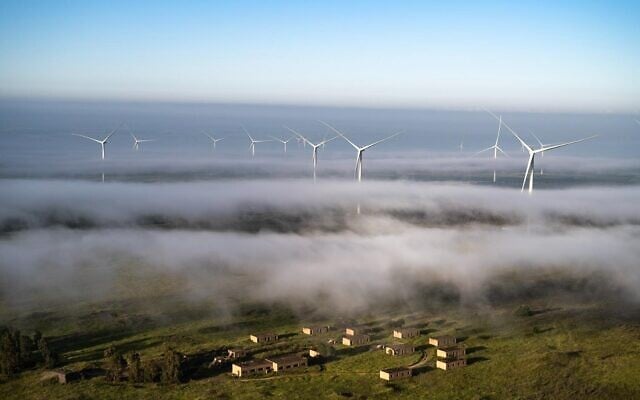 Enlight Renewable Energy's Genesis Wind project on the Golan Heights in northern Israel, June 2023. (Yehuda Weinberg) Enlight Renewable Energy's Genesis Wind project on the Golan Heights in northern Israel, June 2023. (Yehuda Weinberg)