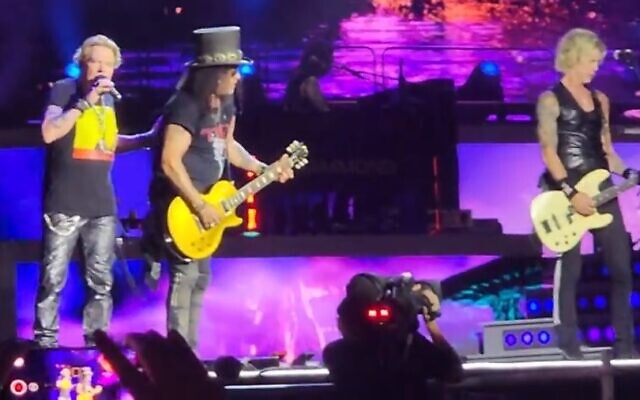 Axl Rose and Slash of Guns N' Roses perform a sold-out show in Tel Aviv, June 5, 2023. (YouTube screengrab; used in accordance with clause 27a of the copyright law) Axl Rose and Slash of Guns N' Roses perform a sold-out show in Tel Aviv, June 5, 2023. (YouTube screengrab; used in accordance with clause 27a of the copyright law)