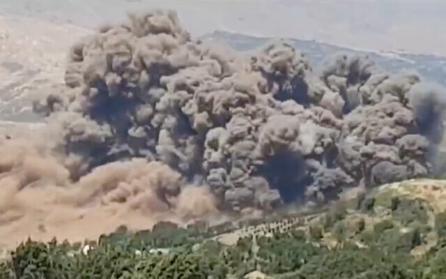 Security forces detonate an old minefield in the Golan Heights, June 29, 2023. (Screenshot)