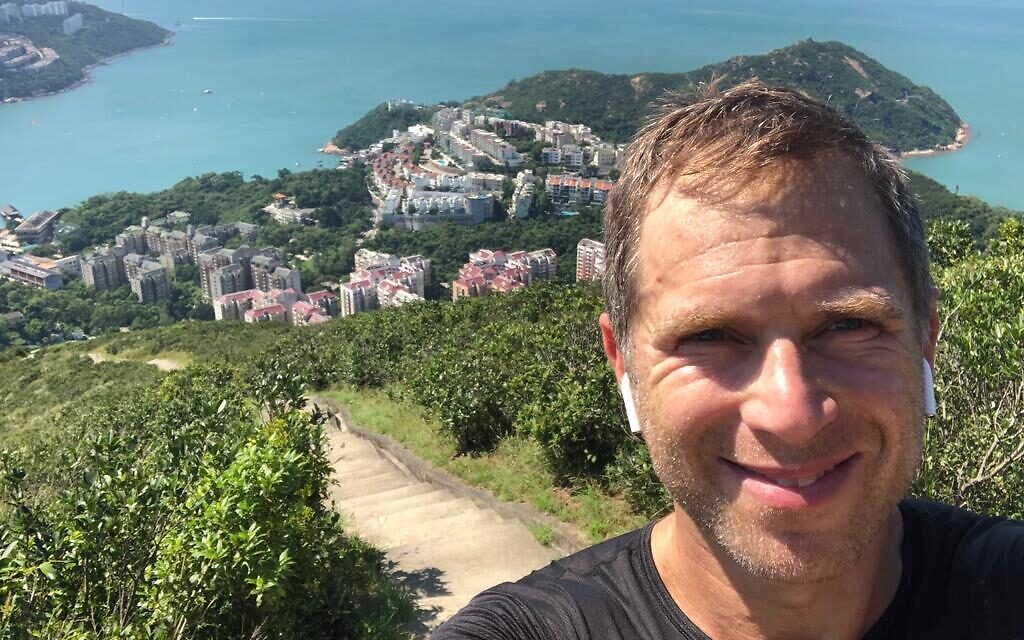 Seth Fischer climbs up to The Peak in Hong Kong, May 2023. (Courtesy Seth Fischer)