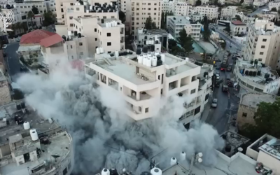 The Israeli military demolishes the home of Eslam Froukh, who is charged with carrying out a deadly twin bombing attack in Jerusalem, in the West Bank city of Ramallah, June 8, 2023 (Israel Defense Forces)
