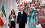 Leader of the People's Mujahedin of Iran Maryam Rajavi (R), former US Vice President  Mike Pence (C) and his wife Karen Pence (L) pose for a photograph as they tour an exhibition inside of Ashraf-3 camp, a base for the People's Mujahedin of Iran (MEK), in the Albanian town of Manza, on June 23, 2022. Gent Shkullahu/AFP)