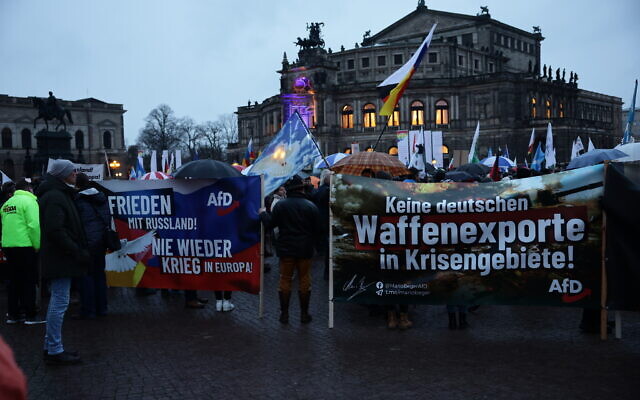 Illustrative: People attend a rally of the right-wing Alternative for Germany (AfD) marking the first anniversary of the Russian invasion of Ukraine in Dresden, eastern Germany on February 24, 2023. (AFP)