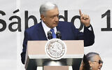 Mexican President Andres Manuel Lopez Obrador delivers a speech during a rally to commemorate the fifth anniversary of his 2018 presidential election victory at the Zocalo (main square) in Mexico City on July 1, 2023. (Claudio Cruz/AFP)