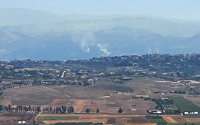 Smoke from Israeli shelling rises in the fields between Kfar Chouba and Halta, in southern Lebanon on July 6, 2023. (AFP) Smoke from Israeli shelling rises in the fields between Kfar Chouba and Halta, in southern Lebanon on July 6, 2023. (AFP)