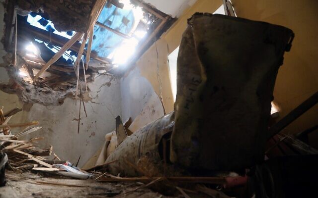 This photograph shows a downed missile that fell onto a private house after a night of missiles strike on Odesa on July 18, 2023. (Oleksandr GIMANOV / AFP) This photograph shows a downed missile that fell onto a private house after a night of missiles strike on Odesa on July 18, 2023. (Oleksandr GIMANOV / AFP)
