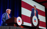 Former US president and 2024 Republican presidential hopeful Donald Trump speaks at the Republican Party of Iowa's 2023 Lincoln Dinner at the Iowa Events Center in Des Moines, Iowa, on July 28, 2023. (Sergio FLORES / AFP)