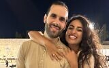 Cindy Seni with fiance Eldad Cohen at the Western Wall in Jerusalem, July 2023. (Courtesy/ via JTA)