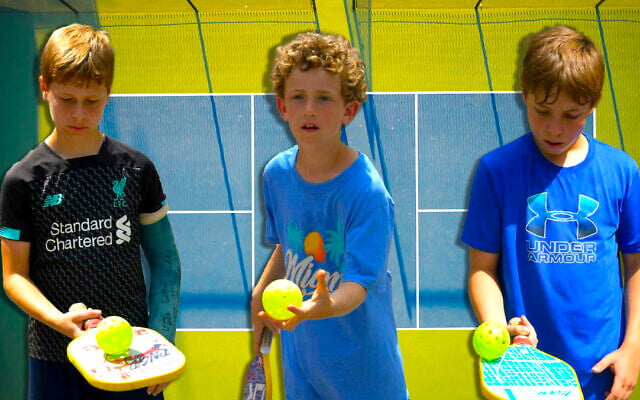 Pickleball has exploded in popularity at Jewish summer camps. (Courtesy of Camp Avoda; design by Mollie Suss/ JTA)