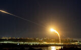 Ukrainian air defense intercepts an Iranian-made 'Shahed' drone mid-air in in Kyiv, Ukraine, May 30, 2023. (Evgeniy Maloletka/AP)