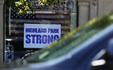 A Highland Park Strong sign is displayed at a retail store in Highland Park, Illinois. July 3, 2023. (Nam Y. Huh/AP)