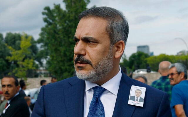 File: Turkey’s Foreign Minister Hakan Fidan attends a funeral in Ankara, Turkey, July 19, 2019 (AP Photo/Burhan Ozbilici, File) File: Turkey’s Foreign Minister Hakan Fidan attends a funeral in Ankara, Turkey, July 19, 2019 (AP Photo/Burhan Ozbilici, File)