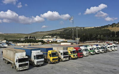 Trucks loaded with United Nations humanitarian aid for Syria following a devastating earthquake are parked at Bab al-Hawa border crossing with Turkey, in Syria's Idlib province, on Feb. 10, 2023. (AP Photo/Ghaith Alsayed, File) Trucks loaded with United Nations humanitarian aid for Syria following a devastating earthquake are parked at Bab al-Hawa border crossing with Turkey, in Syria's Idlib province, on Feb. 10, 2023. (AP Photo/Ghaith Alsayed, File)