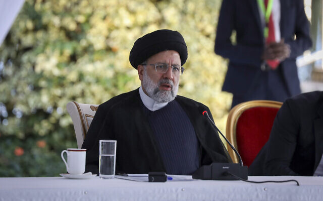 Iran's President Ebrahim Raisi speaks at a joint press conference after meeting with Uganda's President Yoweri Museveni at State House in Entebbe, Uganda July 12, 2023. (Hajarah Nalwadda/AP) Iran's President Ebrahim Raisi speaks at a joint press conference after meeting with Uganda's President Yoweri Museveni at State House in Entebbe, Uganda July 12, 2023. (Hajarah Nalwadda/AP)