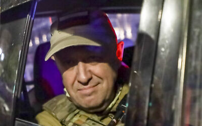 Yevgeny Prigozhin, the owner of the Wagner Group military company, looks from a military vehicle leaving an area of the HQ of the Southern Military District in a street in Rostov-on-Don, Russia, on June 24, 2023. (AP Photo, File)