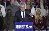 Robert F. Kennedy Jr. speaks at an event where he announced his run for president, at the Boston Park Plaza Hotel, in Boston, April 19, 2023. (Josh Reynolds/AP)