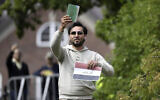 Protestor Salwan Momika appears outside the Iraqi embassy in Stockholm, July 20, 2023, where he burned a copy of the Quran and the Iraqi flag. (Oscar Olsson/TT via AP)
