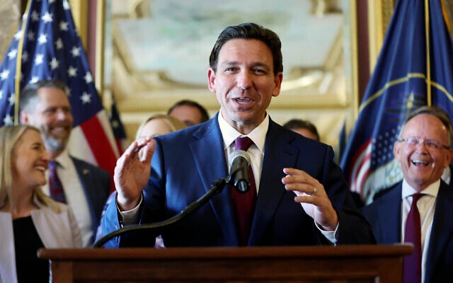 Republican US presidential candidate and Florida Gov. Ron DeSantis speaks during a news conference at the Capitol in Salt Lake City, July 21, 2023. (Jeffrey D. Allred/The Deseret News via AP) Republican US presidential candidate and Florida Gov. Ron DeSantis speaks during a news conference at the Capitol in Salt Lake City, July 21, 2023. (Jeffrey D. Allred/The Deseret News via AP)