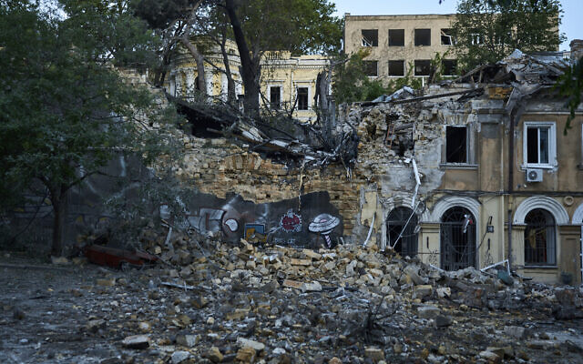 A building is seen heavily damaged following Russian missile attacks in Odesa, Ukraine, July 23, 2023. (AP Photo/Libkos) A building is seen heavily damaged following Russian missile attacks in Odesa, Ukraine, July 23, 2023. (AP Photo/Libkos)