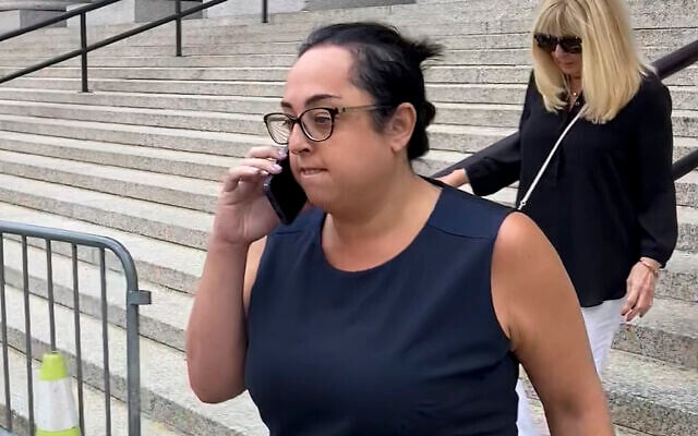 Peaches Stergo leaves Manhattan federal court, July 27, 2023, in New York after being sentenced to more than four years in prison for fraud. (AP/Larry Neumeister) Peaches Stergo leaves Manhattan federal court, July 27, 2023, in New York after being sentenced to more than four years in prison for fraud. (AP/Larry Neumeister)