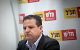 MK Ayman Odeh speaks during a faction meeting, at the Knesset in Jerusalem, on February 6, 2023. (Yonatan Sindel/Flash90)