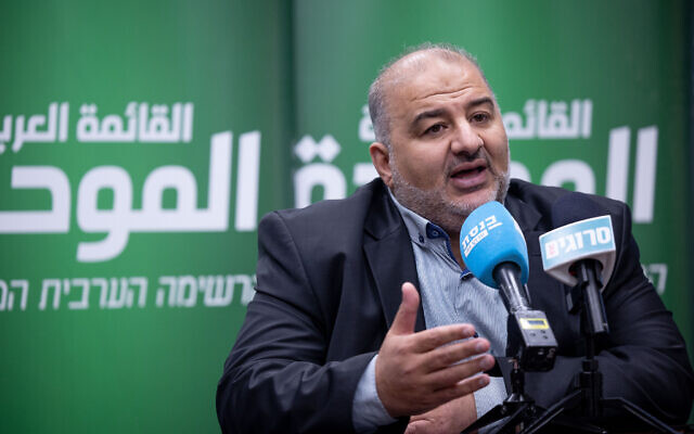Ra'am party head MK Mansour Abbas leads a faction meeting, at the Knesset in Jerusalem, on June 12, 2023.(Yonatan Sindel/Flash90)