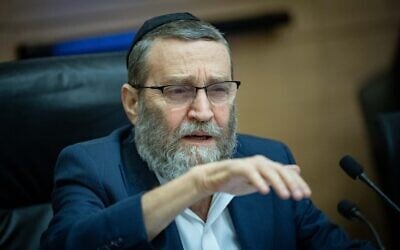 MK Moshe Gafni leads a Finance Committee meeting at the Knesset in Jerusalem, on June 12, 2023. (Yonatan Sindel/Flash90)