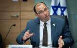 MK Simcha Rothman, chair of the Constitution, Law and Justice Committee, leads a committee meeting at the Knesset on June 20, 2023. (Oren Ben Hakoon/Flash90)
