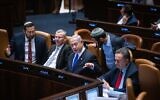 Prime Minister Benjamin Netanyahu at a plenum session in the Knesset in Jerusalem on July 10, 2023, as lawmakers deliberate a bill to constrict the judiciary’s review powers over the 'reasonableness' of government decisions. (Yonatan Sindel/Flash90)