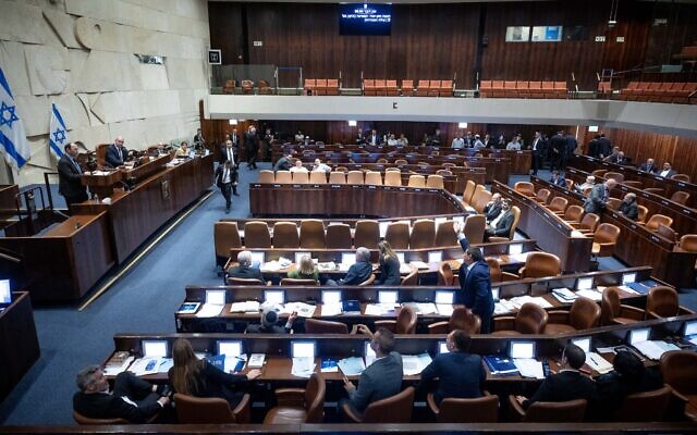 Religious Zionism lawmaker Simcha Rothman speaks as the  Knesset deliberates a bill to constrict the judiciary’s review powers over the 'reasonableness' of government decisions, on July 10, 2023. (Yonatan Sindel/Flash90)