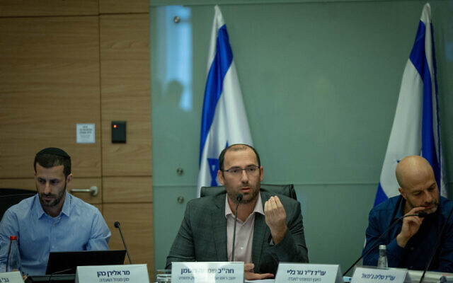 Knesset Constitution, Law and Justice Committee chairman MK Simcha Rothman leads a committee meeting on a bill to severely limit the courts' use of the reasonableness standard, July 16, 2023. (Yonatan Sindel/Flash90) Knesset Constitution, Law and Justice Committee chairman MK Simcha Rothman leads a committee meeting on a bill to severely limit the courts' use of the reasonableness standard, July 16, 2023. (Yonatan Sindel/Flash90)