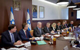 Prime Minister Benjamin Netanyahu chairs a cabinet meeting at the prime minister's office in Jerusalem, July 17, 2023. (Marc Israel Sellem/POOL)
